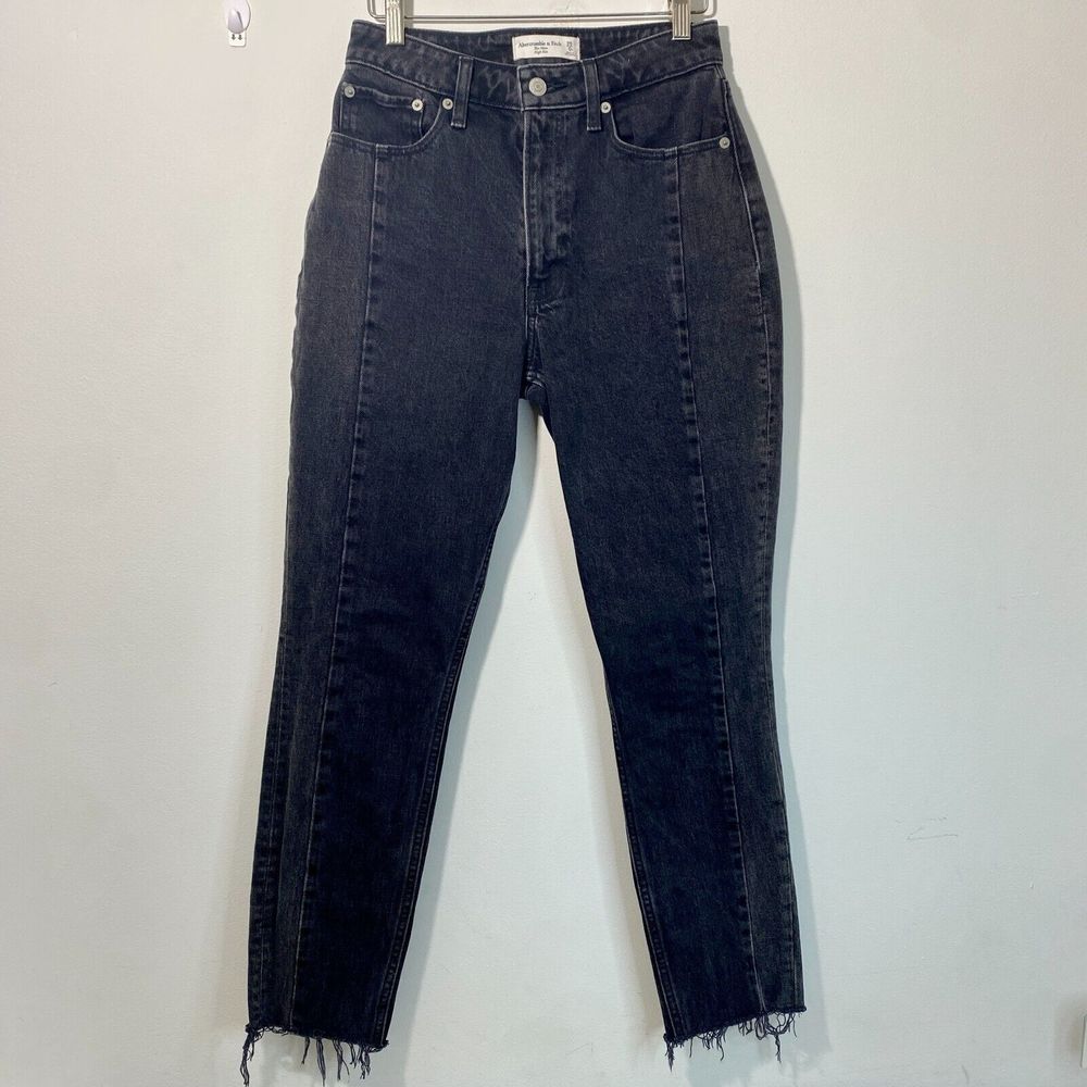 Abercrombie & Fitch Curve Love The Mom High Rise Black Denim Jeans Women's 25/0